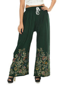 Mominos Fashion Moeza Reyon Cotton Bottle Green Floral Palazzo | Grab2Buy