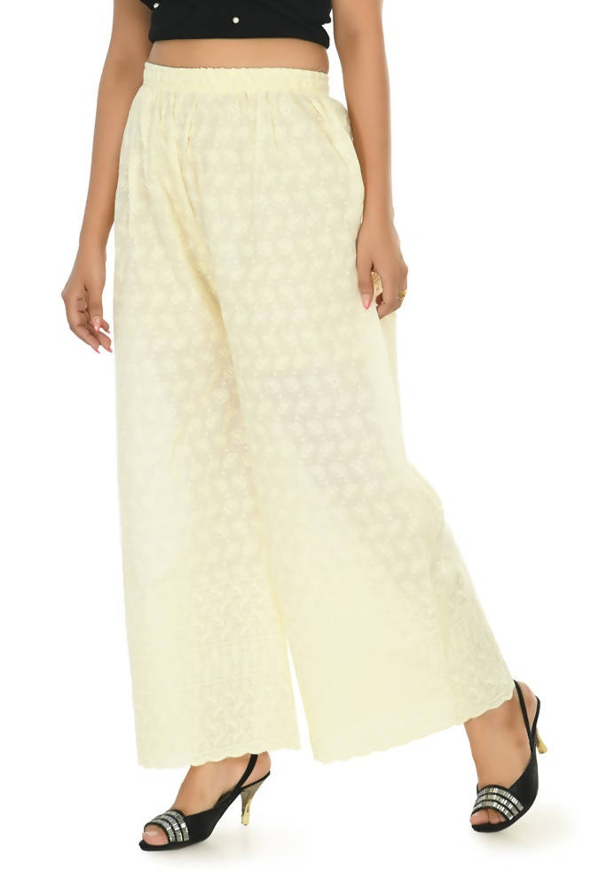 Mominos Fashion Moeza Cotton Off White Chikan Work Palazzo | Grab2Buy