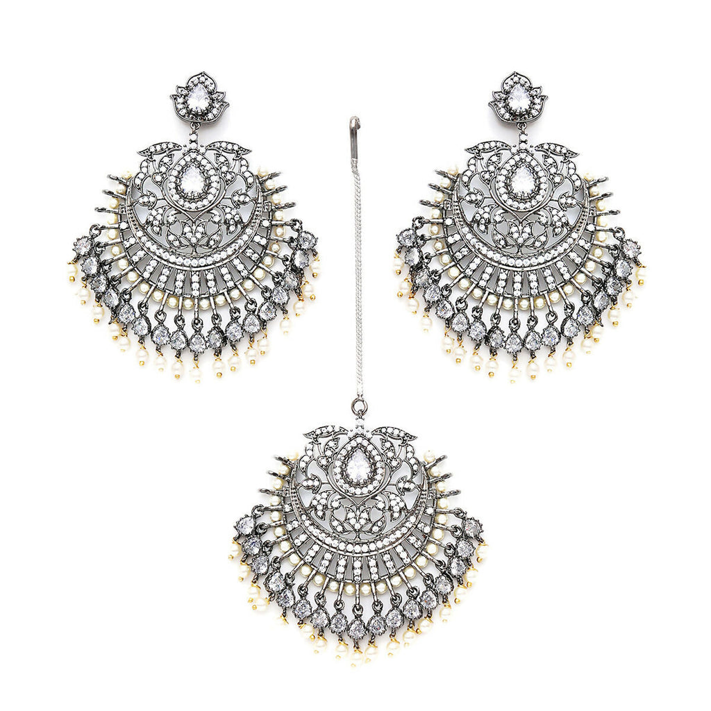 Diamond Earrings with Matching Maang Tikka- Ruby Raang | Grab2Buy