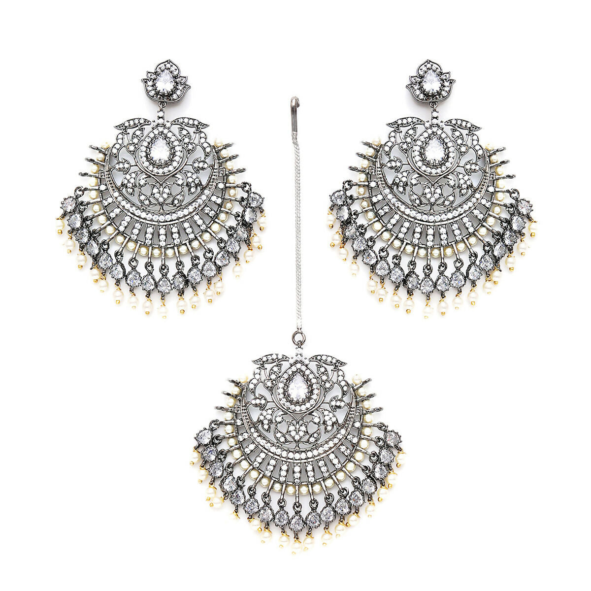 Diamond Earrings with Matching Maang Tikka- Ruby Raang | Grab2Buy