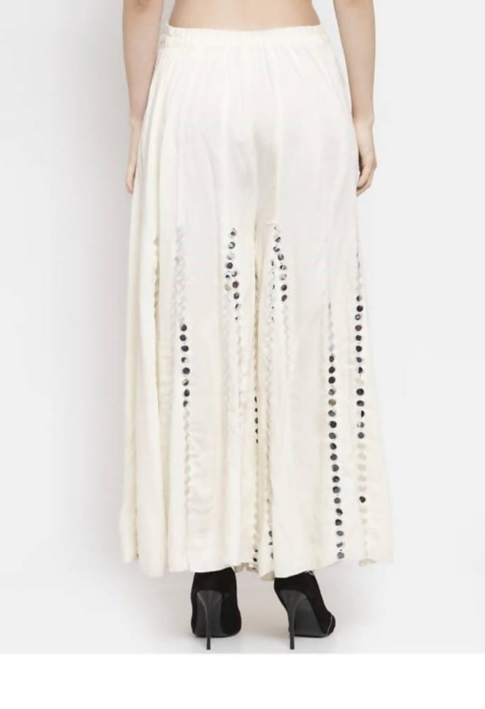 Mominos Fashion Moeza Reyon Cotton White Color Mirror Work Palazzo | Grab2Buy