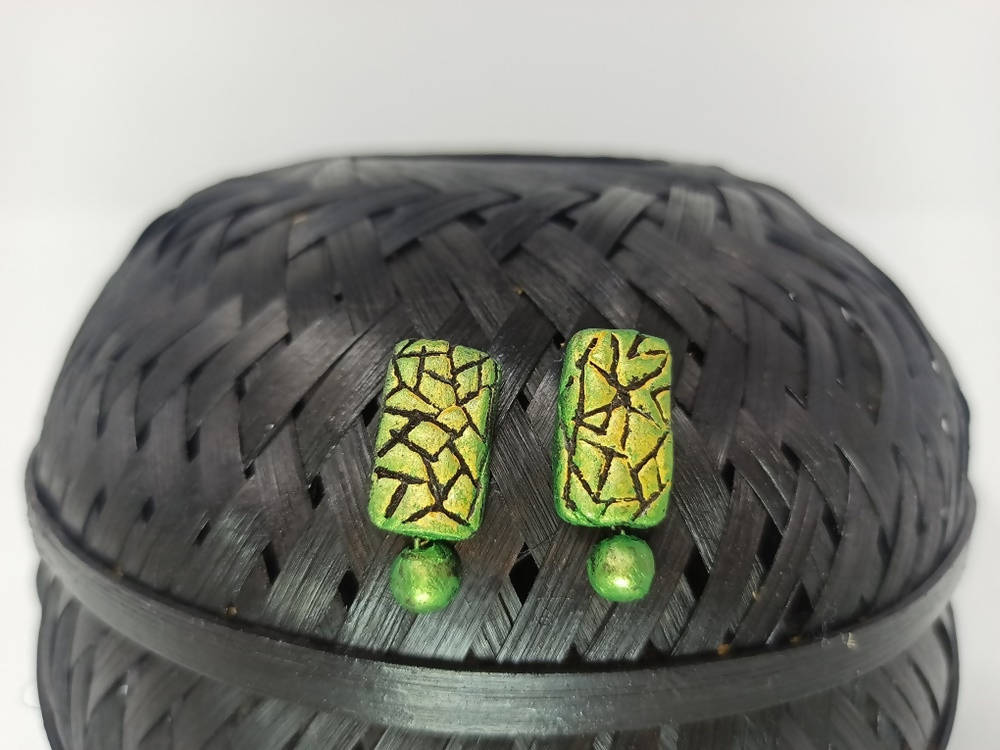 Terracotta New Glam Studs With Drops-Pearl Green | Grab2Buy