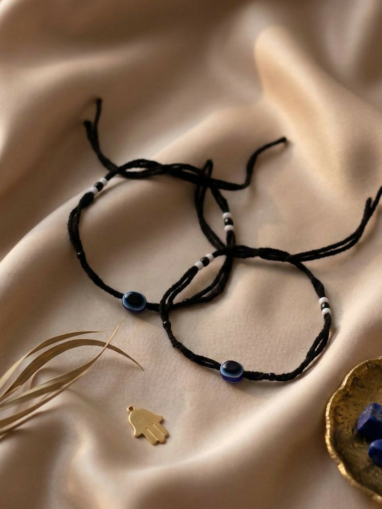 NVR Women Set of 2 Black Beaded Evil Eye Anklet | Grab2Buy
