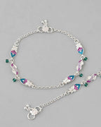 VOJ Set of 2 Stone Studded Mutli Color Designer Anklet