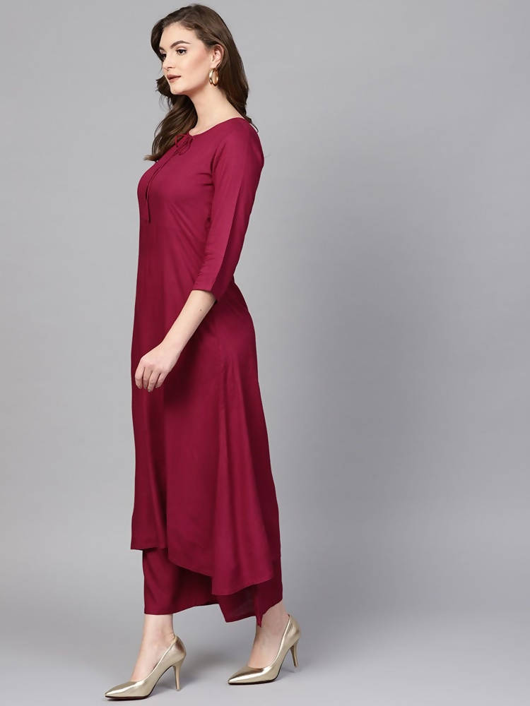 Yufta Women Burgundy Solid Kurta with Palazzo & Dupatta | Grab2Buy
