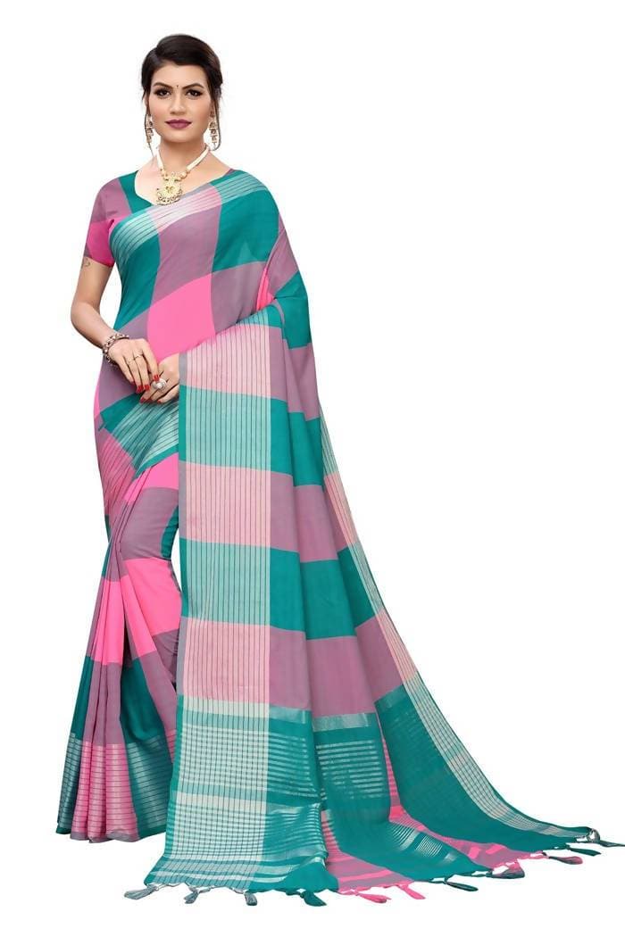 Vamika Rama Cotton Silk Weaving Saree (Gamma Checks Rama) | Grab2Buy