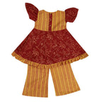 Mhyssa Aruba V- neck Puff Sleeves Red and Yellow Kurta With Full Length Pant Set For Kids | Grab2Buy