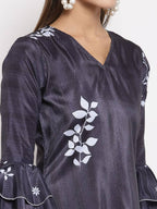Myshka Women's Black Crep Printed Full Sleeve V Neck Casual Tunic | Grab2Buy