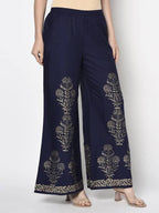 Aniyah Rayon Navy Blue Color Gold Print Flared Slip-On Palazzo (AN-193K) | Grab2Buy