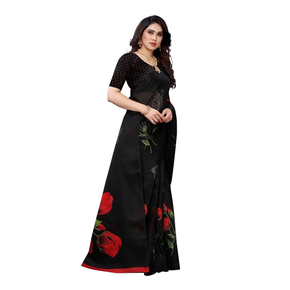 Vamika Printed Jute Silk Black Saree (Elisa Black) | Grab2Buy