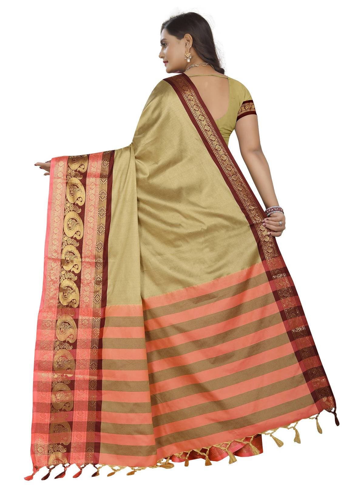 Vamika Banarasi Silk Cream Weaving Saree | Grab2Buy