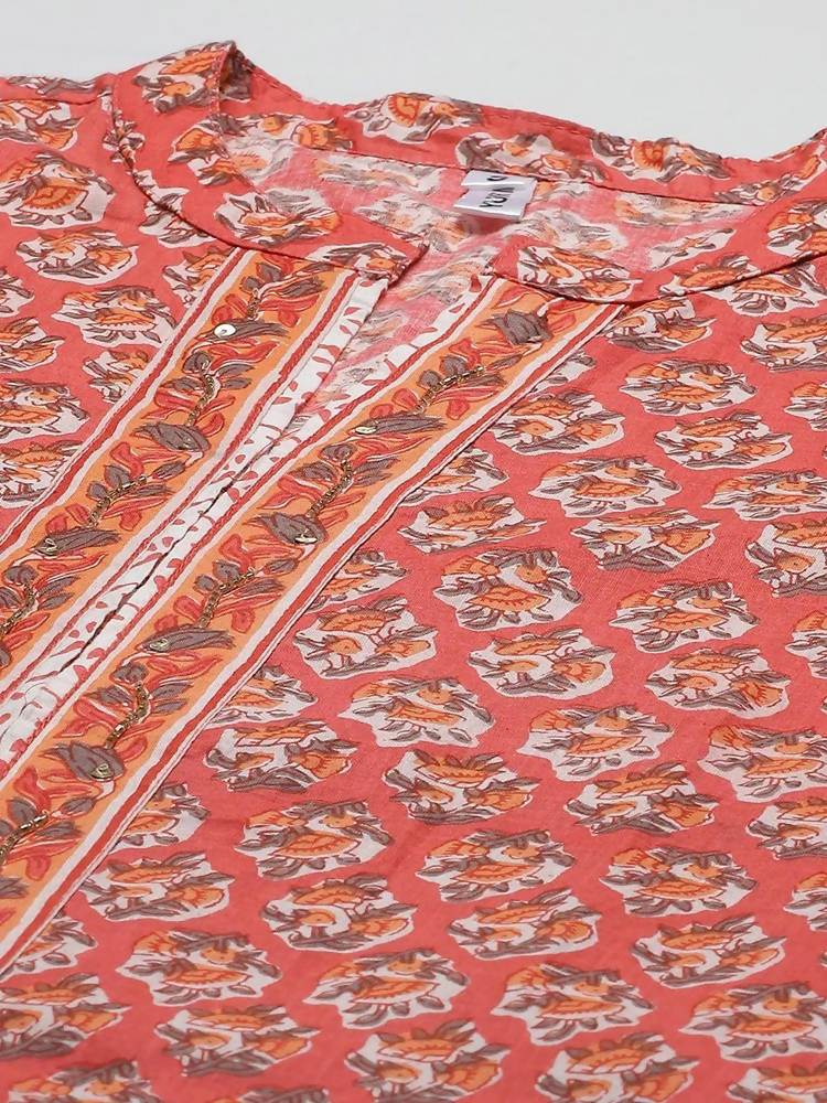 Yufta Peach and Off White Kurta Trouser Set | Grab2Buy