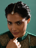 Gold-Polished White Kundan-Studded Pearl Beaded Maang Tikka - Ruby Raang | Grab2Buy