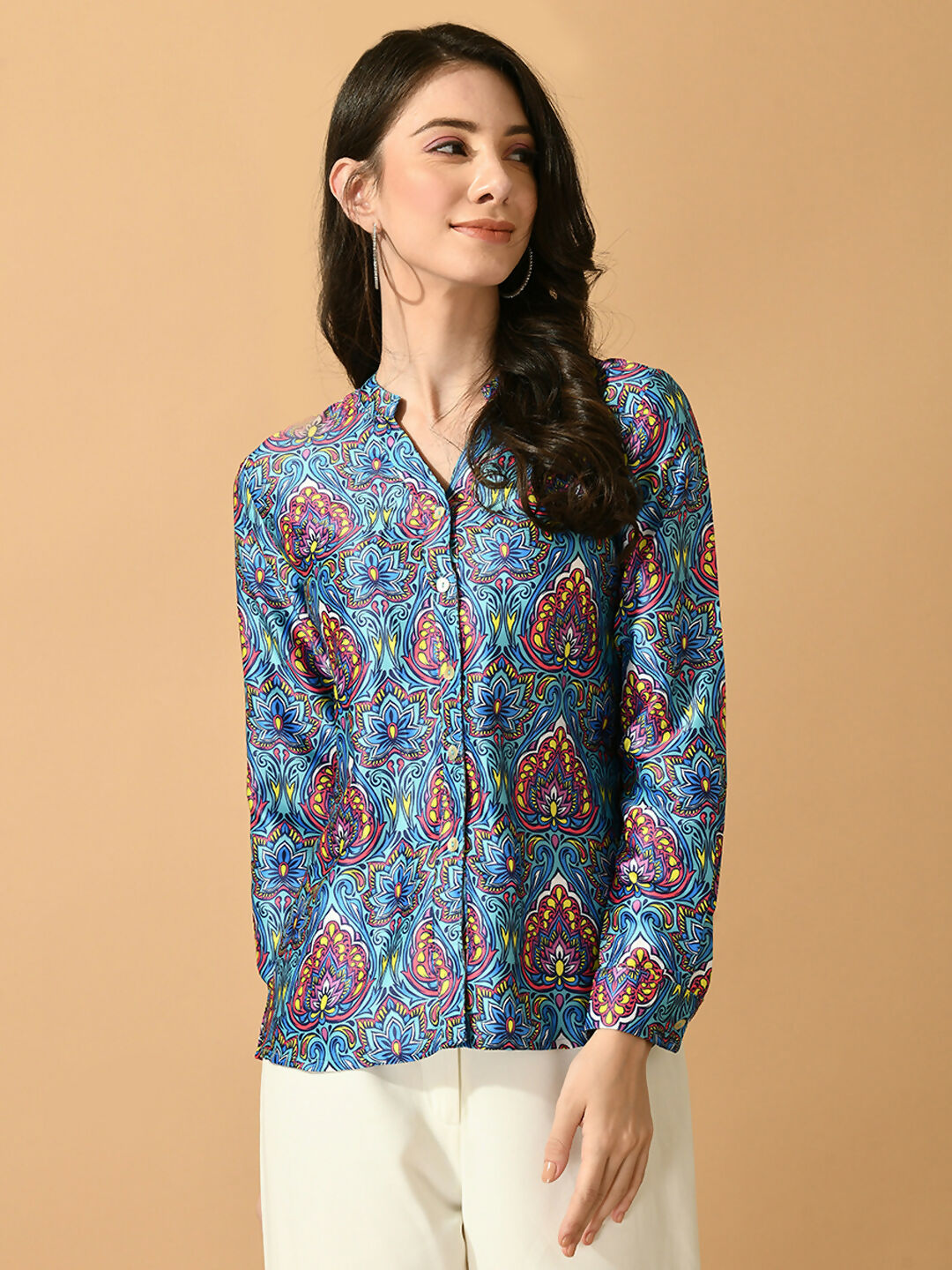 Myshka Women's Multi Satin Printed Smart Shirt | Grab2Buy
