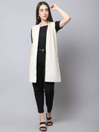 Even Apparels White Polywool Open Front Corduroy Women's Long Coat | Grab2Buy