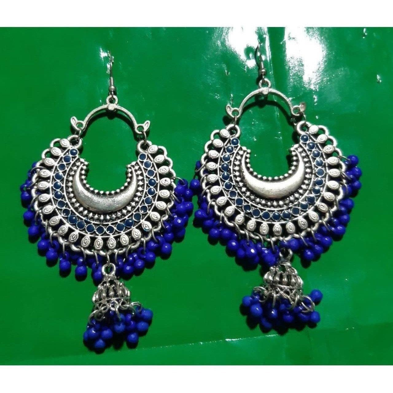 MS Fashion India Fancy Blue Pearls Chandbali Jhumka Earrings | Grab2Buy