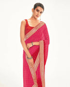 Pink Georgette Foil Printed Saree With Unstitched Blouse Piece - Nitya | Grab2Buy