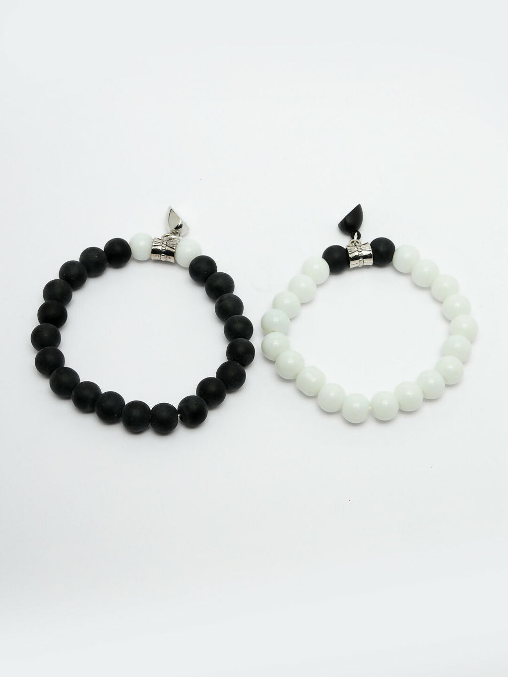 NVR Men & Women Set of 2 Black & White Onyx Handcrafted Elasticated Bracelet | Grab2Buy