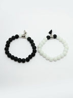 NVR Men & Women Set of 2 Black & White Onyx Handcrafted Elasticated Bracelet | Grab2Buy