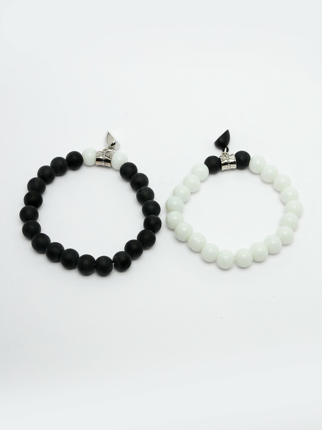 NVR Men & Women Set of 2 Black & White Onyx Handcrafted Elasticated Bracelet | Grab2Buy