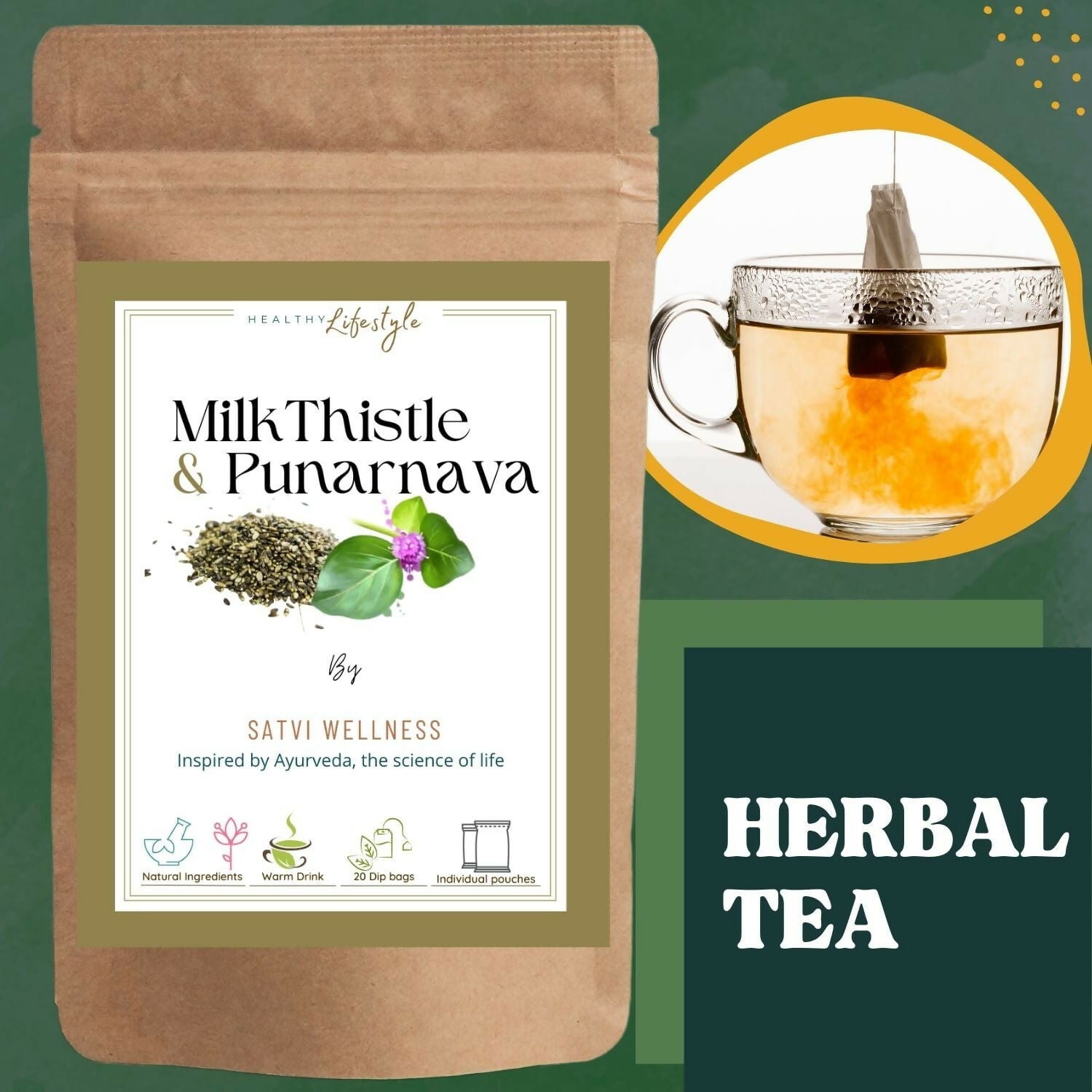 Satvi Wellness Milk Thistle Punarnava Tea | Blend Of Milk Thistle and Punarnava Herbal Tea Bags | Grab2Buy