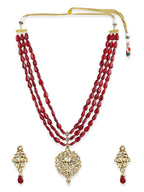 Gold-Polished White Maroon Kundan Studded Beaded Handcrafted Jewellery Set - Ruby Raang | Grab2Buy