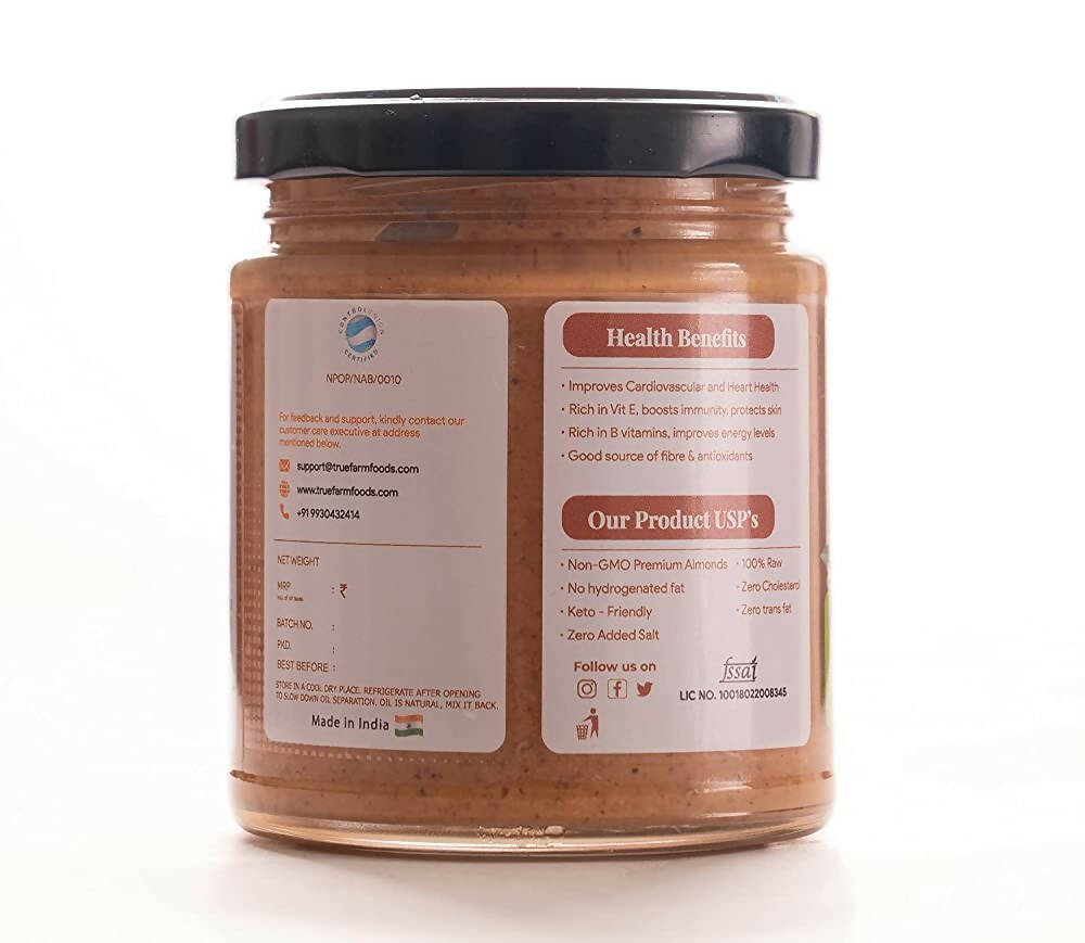 Truefarm Organic Almond Butter Creamy-Unsweetened | Grab2Buy