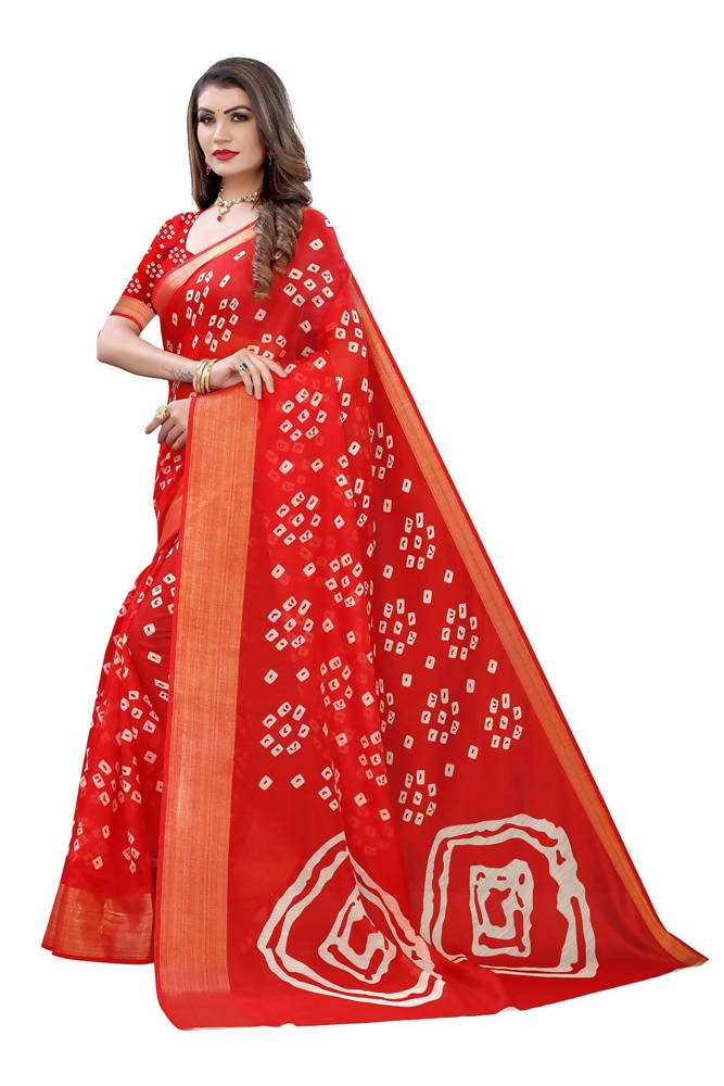 Vamika Red Linen Zari Border Saree | Grab2Buy