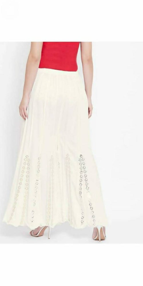 Mominos Fashion White Mirror Flower Work Palazzo | Grab2Buy