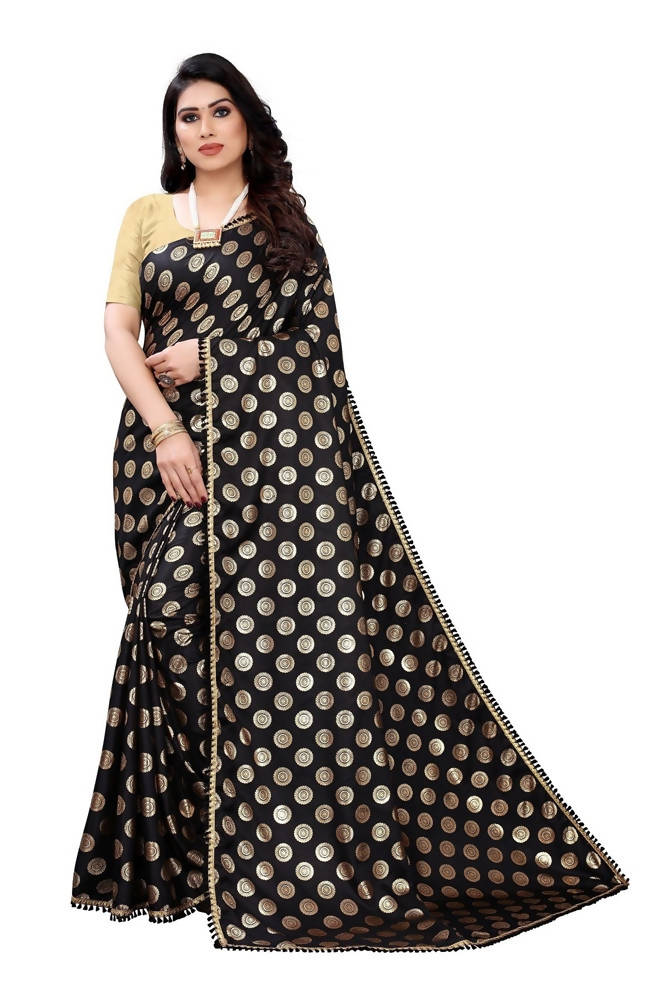 Vamika Black Rangoli Silk Foil Print Saree (Danish Black) | Grab2Buy