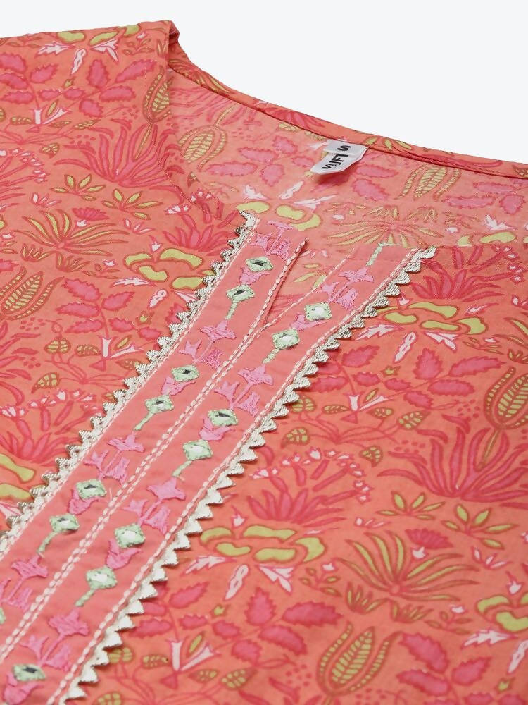 Yufta Women Pink & White Ethnic Motifs Printed Mirror Work Kurta with Palazzo & Dupatta | Grab2Buy
