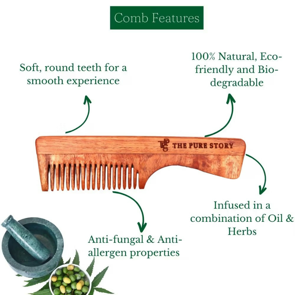 The Pure Story Oil Infused Neem Wood Handle Comb