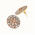 Nuyug 22K Gold Plated Mother of Pearls and Stone Studded Contemporary Floral Shaped Studs | Grab2Buy