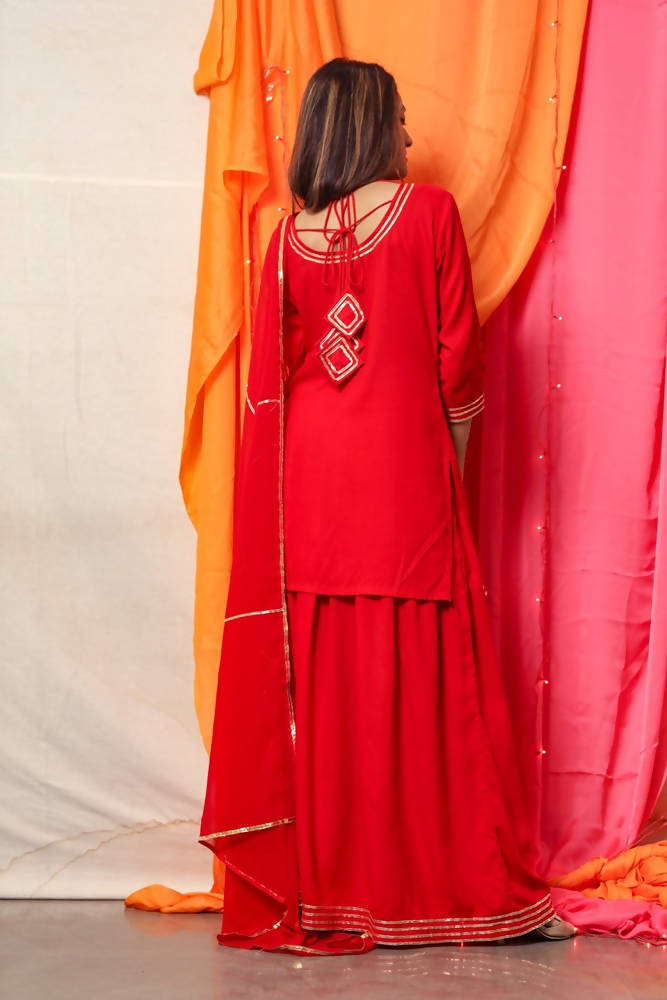 Cheera Red Kurta Palazzo Dupatta set | Grab2Buy