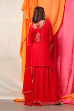 Cheera Red Kurta Palazzo Dupatta set | Grab2Buy