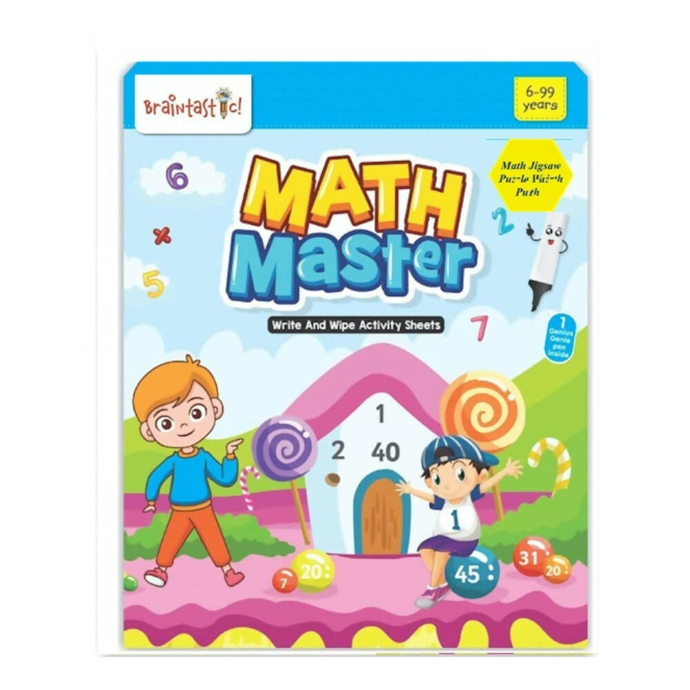 Braintastic Educational Game: Math Master (6-99 Years) Write & Wipe Reusable Activity Sheets with Free Puzzle for Kids | Grab2Buy