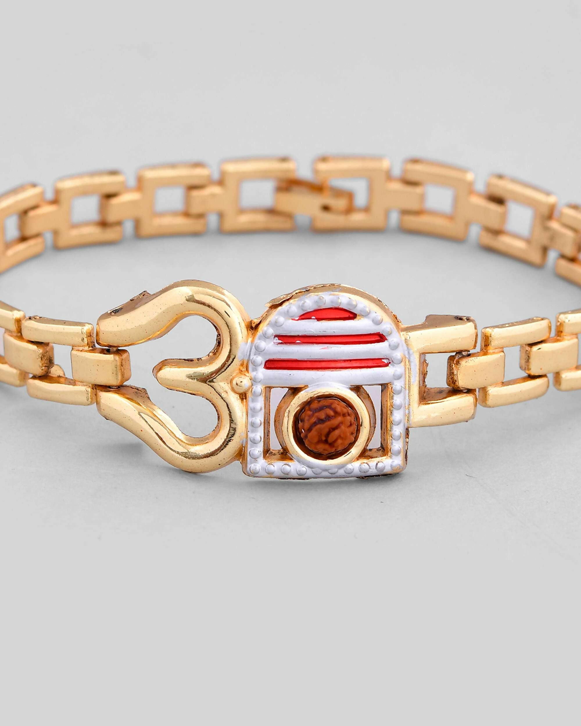 VOJ Gold-Polished Rudraksh Om Bracelet | Grab2Buy