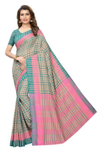 Vamika Cream Cotton Silk Weaving Saree (Terra Checks Rama) | Grab2Buy