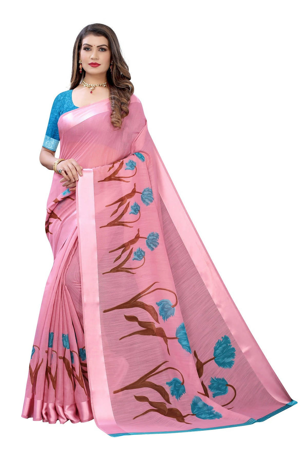 Vamika Pink Linen Satin Patta Saree (VANI PINK) | Grab2Buy