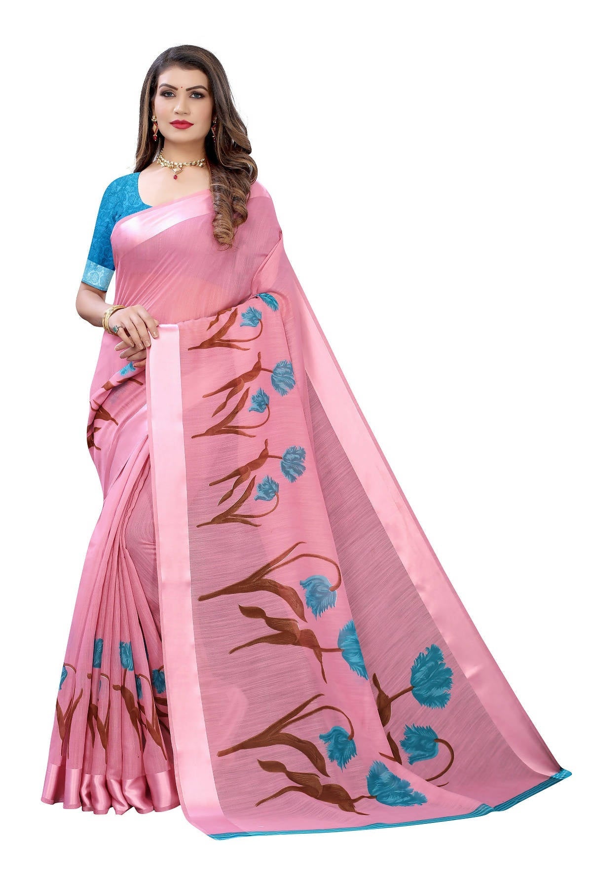 Vamika Pink Linen Satin Patta Saree (VANI PINK) | Grab2Buy