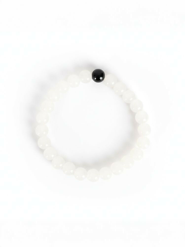 NVR Set of 2 Black & White crystal beaded Bracelet for Men & Women