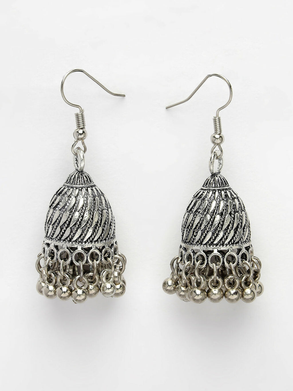 NVR Women's Silver-Toned German Silver Oxidised Dome Shaped Jhumka Earrings | Grab2Buy