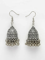 NVR Women's Silver-Toned German Silver Oxidised Dome Shaped Jhumka Earrings | Grab2Buy
