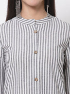 Myshka Women's Grey Cotton Stripe Pattern 3/4 Sleeve Round Neck Grey Kurti | Grab2Buy