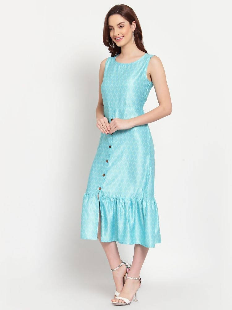 Myshka Women's See Green Solid Cotton Blend Sleeveless Round Neck Casual Dress | Grab2Buy