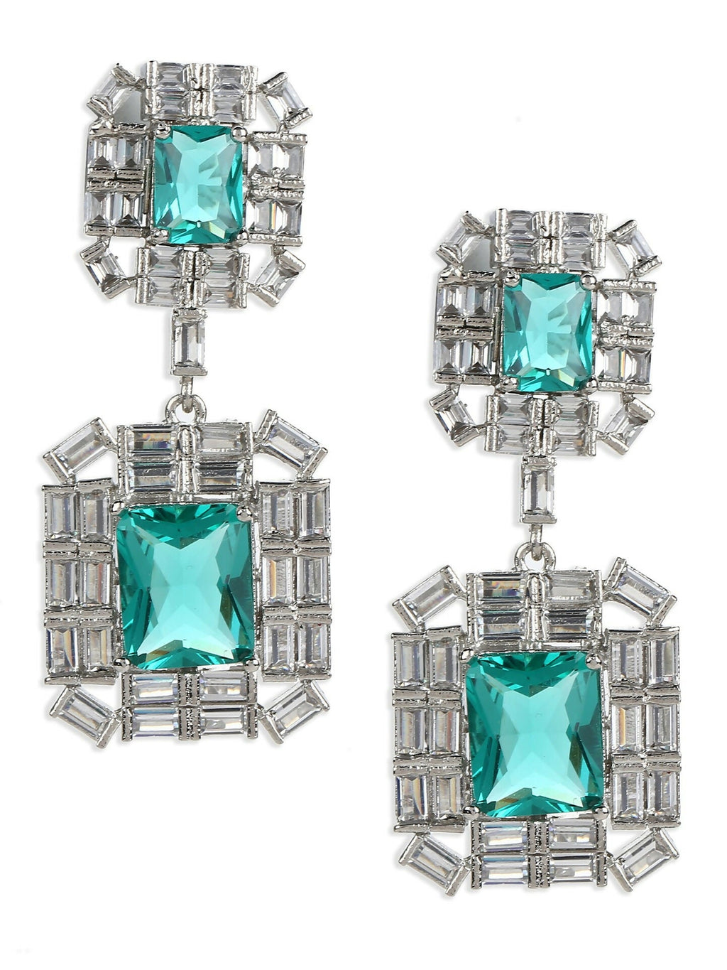 Green and Silver Stone Earrings- Ruby Raang | Grab2Buy