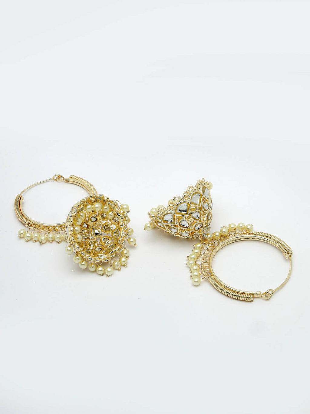 NVR Women Gold-Polished Handcrafted Kundan Jhumka Earrings | Grab2Buy