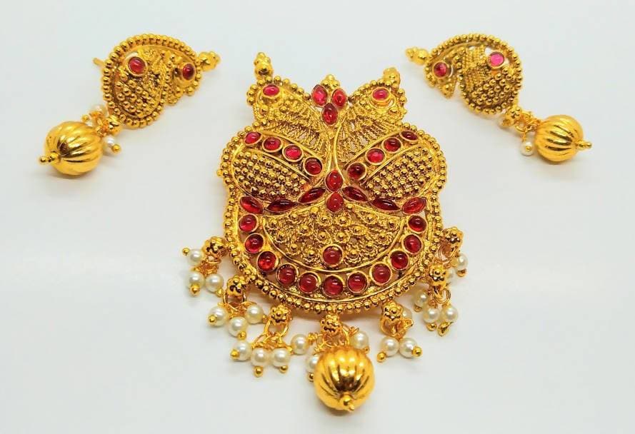 Pink Kemp Peacock Traditional Pendant Set | Grab2Buy