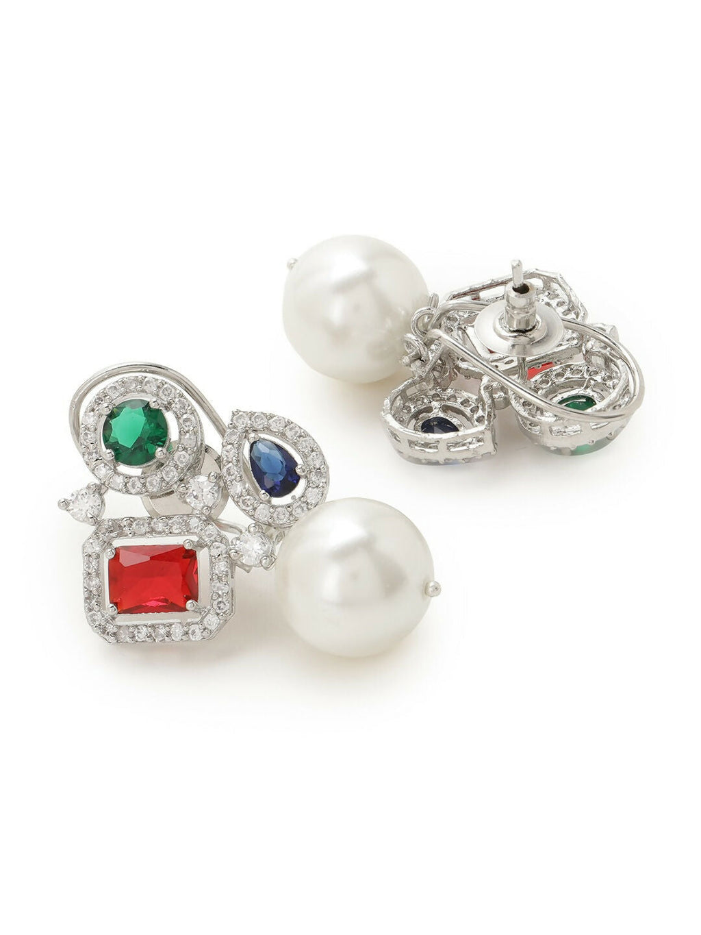 Multi Stone Earrings with Pearls- Ruby Raang | Grab2Buy