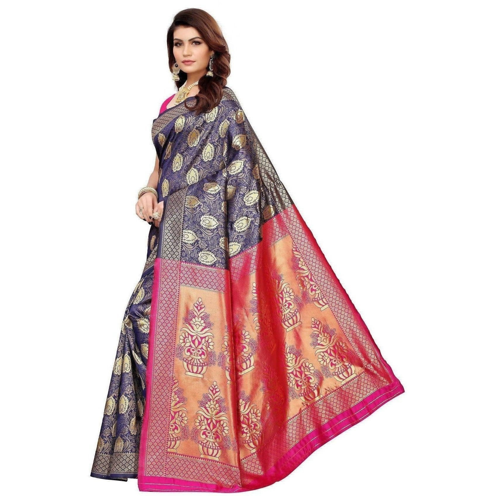 Vamika Banarasi Jaquard Blue Weaving Saree (BANARASI 04) | Grab2Buy